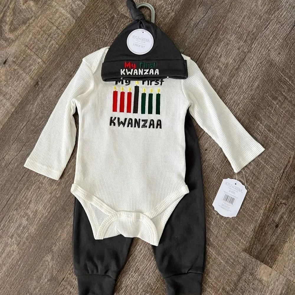 Kyle & Deena My First Kwanzaa Baby 3-Piece Outfit- Size 6-9 Months